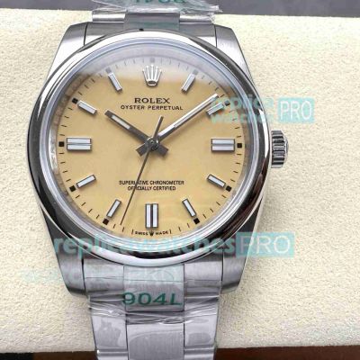 AAA Copy Rolex Oyster Perpetual Stainless Steel Beige Dial Watch 36mm 